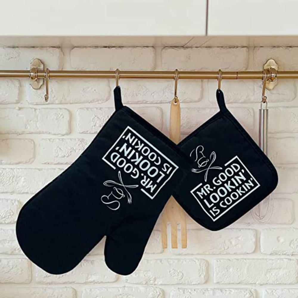 Mr.Good Lookin' is Cooking Oven Mitts Pot Holders Sets of 2 Funny Oven Mitts New